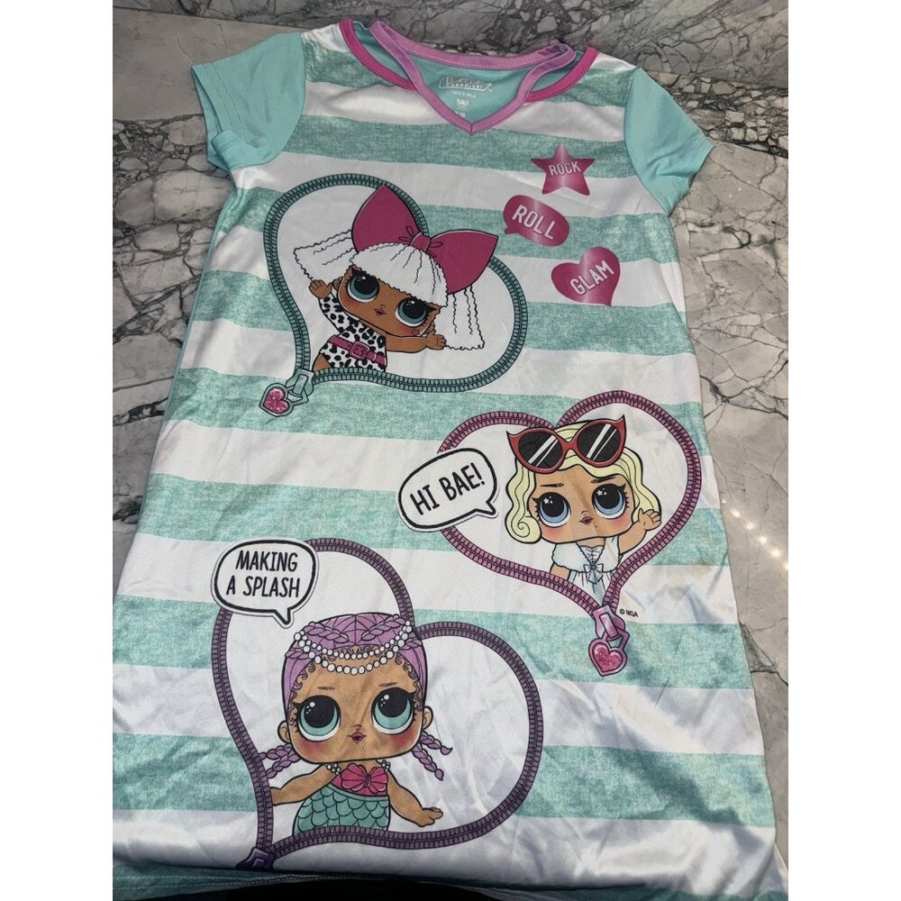 LOL Girls 7/8 Nightgown Green One Piece Excellent Polyester